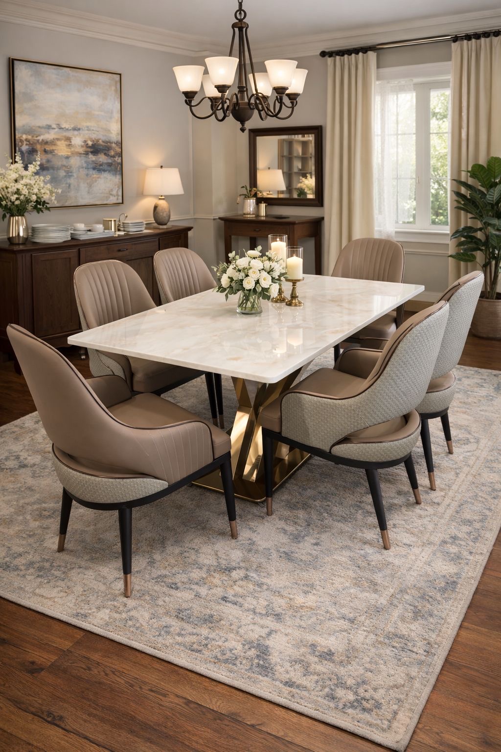Royal Aura 6-Seater Marble Dining Set