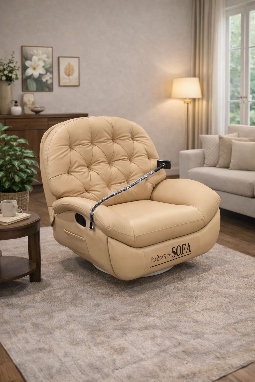 beige leather recliner sofa