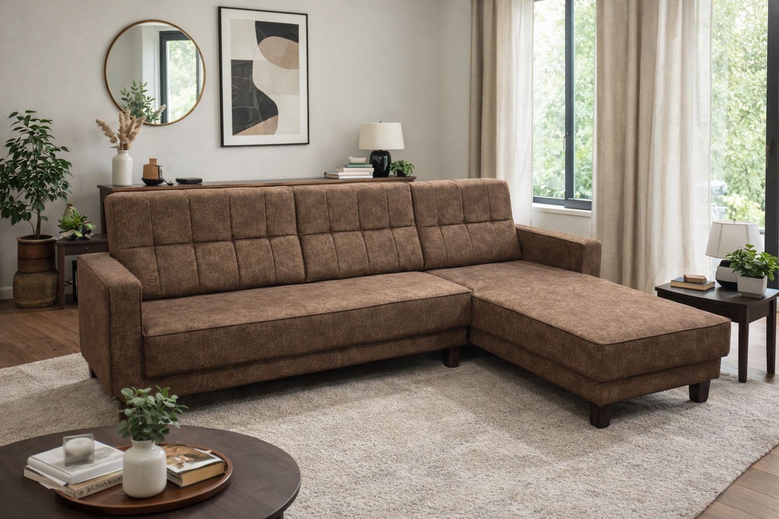 brown fabric chaise sectional Sofa