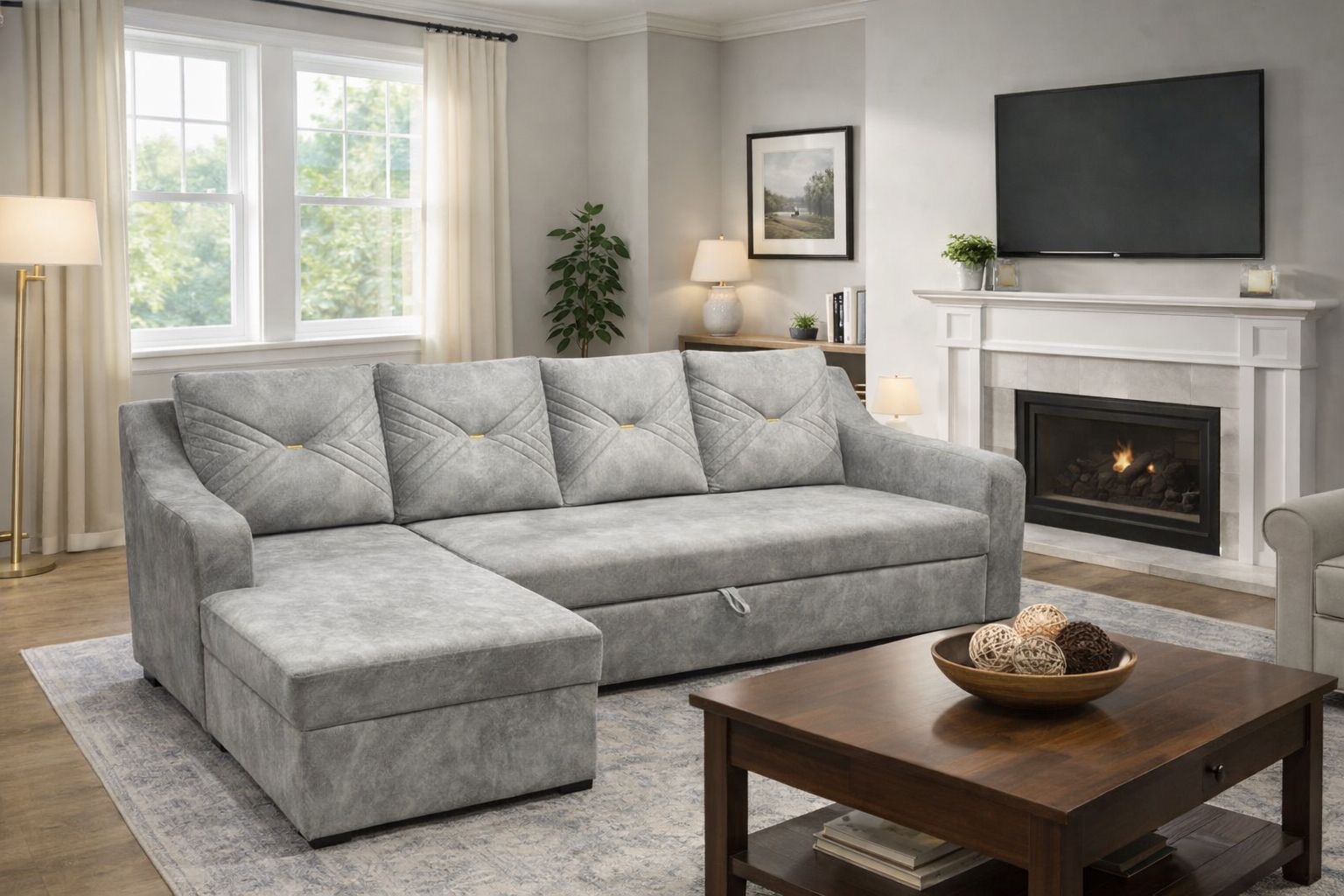 gray sectional sofa.