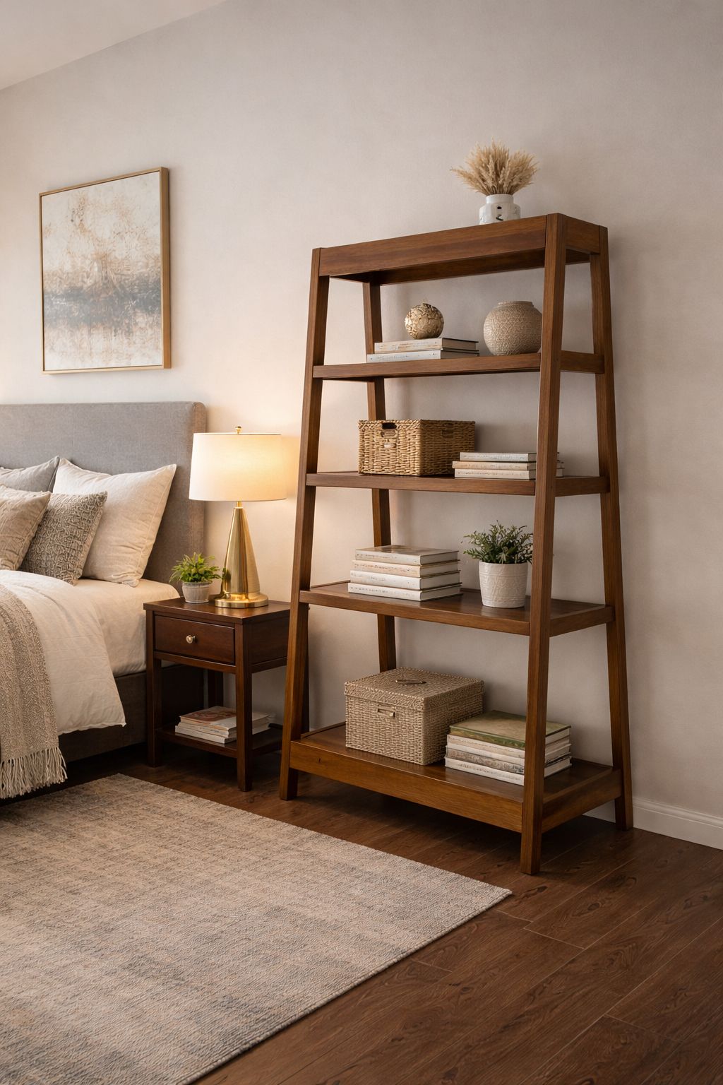 ladder style bookshelf.