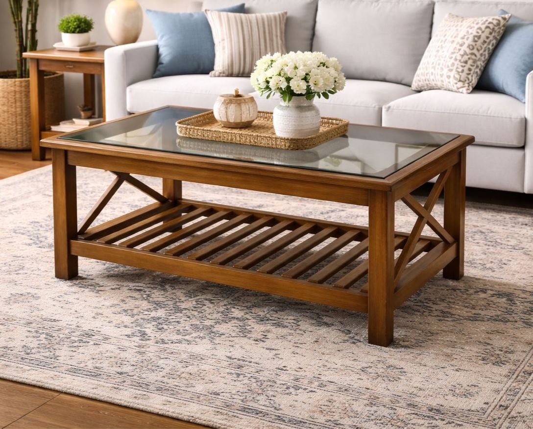 RECTANGULAR WOODEN GLASS TOP