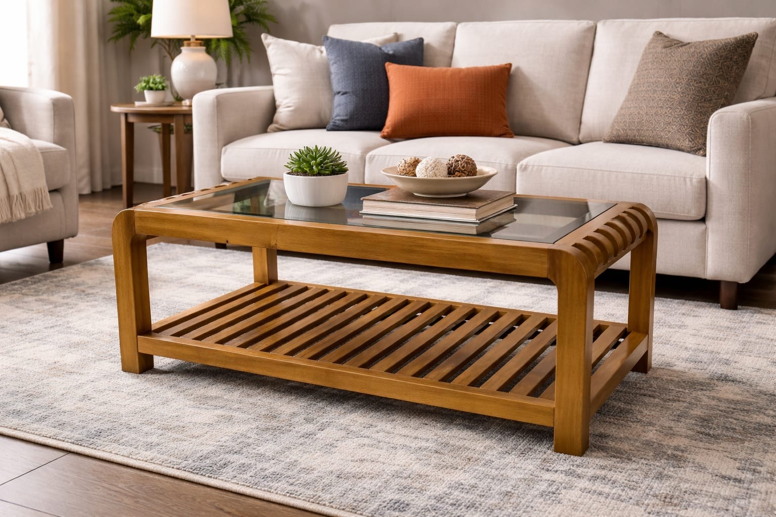 Rectangular wooden with glass top